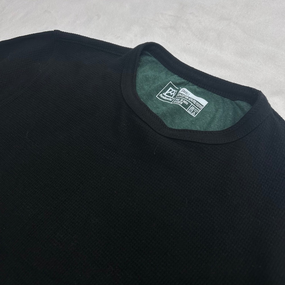 Avalanche Mens Black Waffle Knit Thermal Long Sleeve Shirt Small
